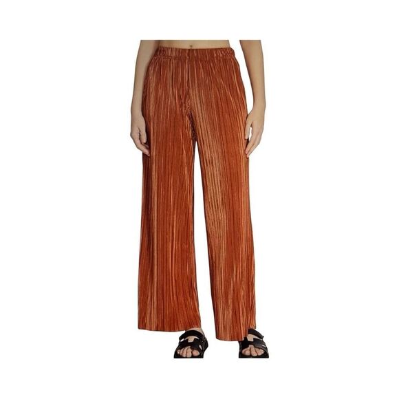 Steve Madden Addy Plisse Pleated  Wide Leg Pants. Orange - Picture 8 of 9